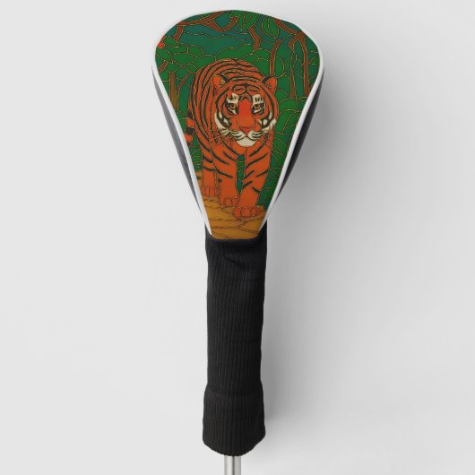 Cloisonne Kunst Tijger op het Jungle Pad Golfheadcover (Voorkant)