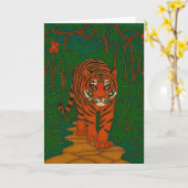 Cloisonne Kunst Tijger op het Jungle Pad Kaart (Gele Bloem)