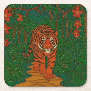 Cloisonne Kunst Tijger op het Jungle Pad Kartonnen Onderzetters