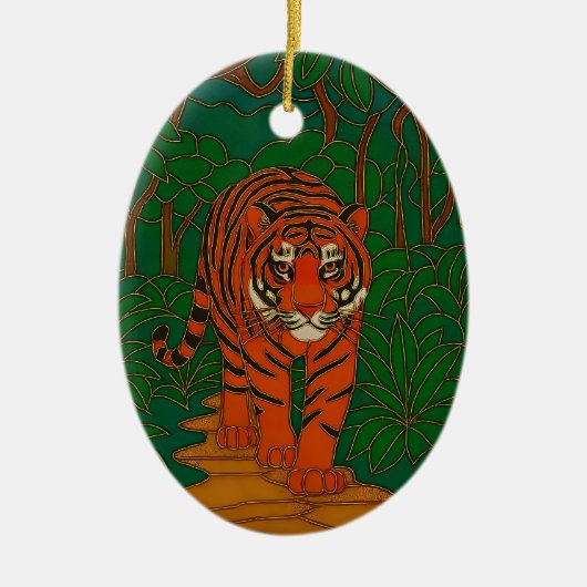 Cloisonne Kunst Tijger op het Jungle Pad Keramisch Ornament (Voorkant)