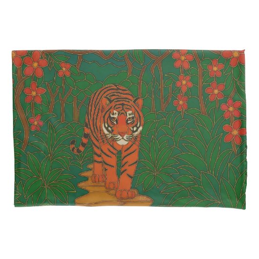 Cloisonne Kunst Tijger op het Jungle Pad Kussensloop (Voorkant)