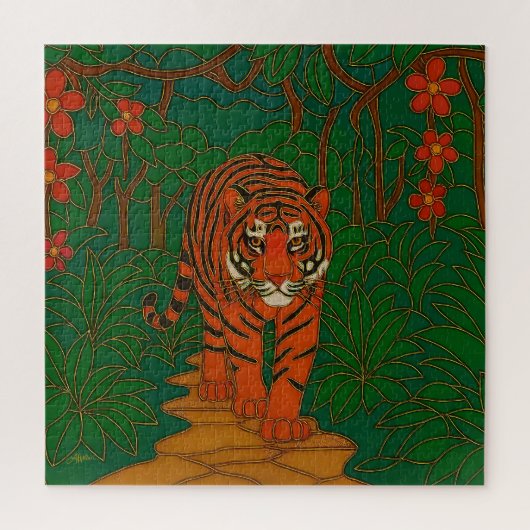 Cloisonne Kunst Tijger op het Jungle Pad Legpuzzel (Verticaal)
