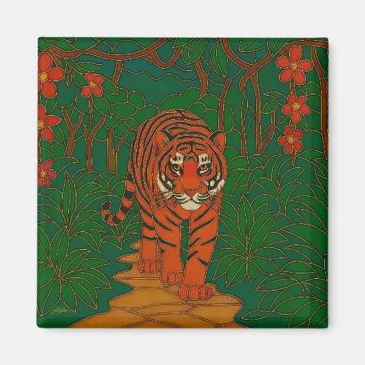 Cloisonne Kunst Tijger op het Jungle Pad Magneet (Voorkant)