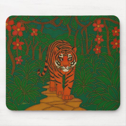 Cloisonne Kunst Tijger op het Jungle Pad Muismat (Voorkant)