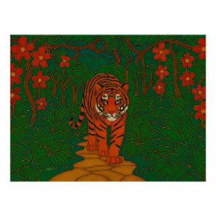 Cloisonne Kunst Tijger op het Jungle Pad Perfect Poster