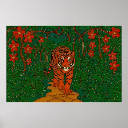 Cloisonne Kunst Tijger op het Jungle Pad Poster (Voorkant)