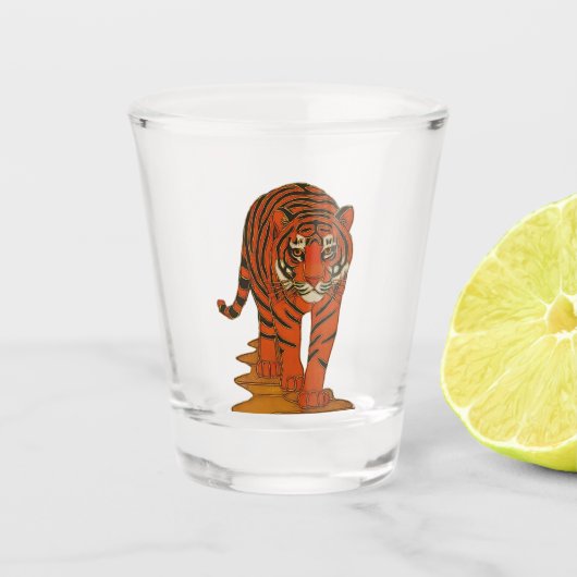 Cloisonne Kunst Tijger op het Jungle Pad Shot Glas (Voorkant)