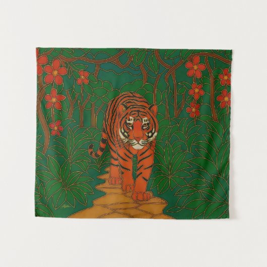 Cloisonne Kunst Tijger op het Jungle Pad Wandkleed (Voorkant (horizontaal))