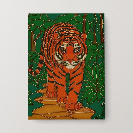 Cloisonne Kunst Tijger op het Junglepad Button (Voorkant)