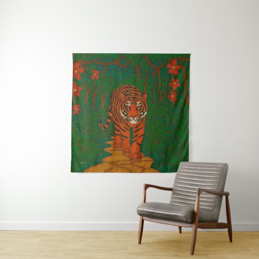 Cloisonne Kunst Tijger op het Junglepad Wandkleed (In situ)