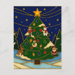 Cloisonne Kunst Whimsical Bos Klassiek Kerstmis Briefkaart