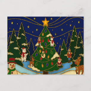 Cloisonne Kunst Whimsical Bos Klassiek Kerstmis Briefkaart