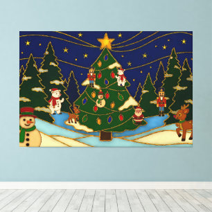 Cloisonne Kunst Whimsical Bos Klassiek Kerstmis Canvas Afdruk