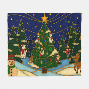 Cloisonne Kunst Whimsical Bos Klassiek Kerstmis  Fleece Deken
