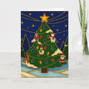 Cloisonne Kunst Whimsical Bos Klassiek Kerstmis Kaart