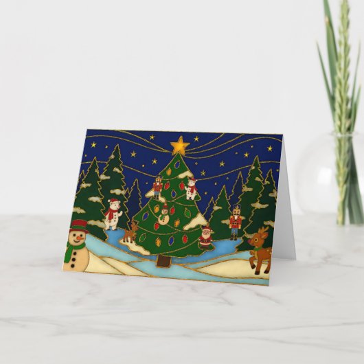 Cloisonne Kunst Whimsical Bos Klassiek Kerstmis  Kaart (Voorkant)