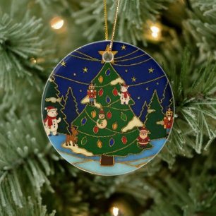 Cloisonne Kunst Whimsical Bos Klassiek Kerstmis Keramisch Ornament
