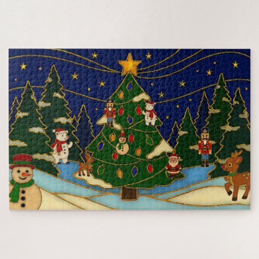 Cloisonne Kunst Whimsical Bos Klassiek Kerstmis Legpuzzel (Horizontaal)