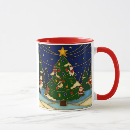 Cloisonne Kunst Whimsical Bos Klassiek Kerstmis  Mok (Rechts)