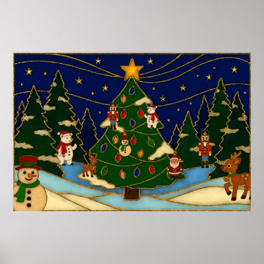 Cloisonne Kunst Whimsical Bos Klassiek Kerstmis Poster (Voorkant)