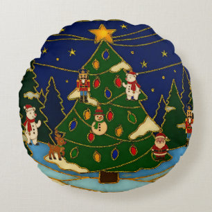 Cloisonne Kunst Whimsical Bos Klassiek Kerstmis  Rond Kussen
