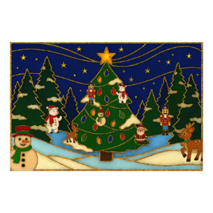 Cloisonne Kunst Whimsical Forest Klassiek Kerstmis Foto Afdruk