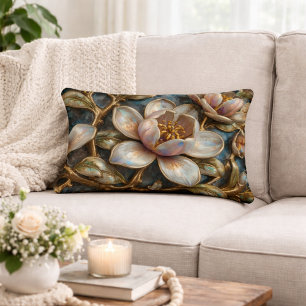 Cloisonné Magnolia Bloem Blauw Goud Vierlobbig Mot Accent Kussen