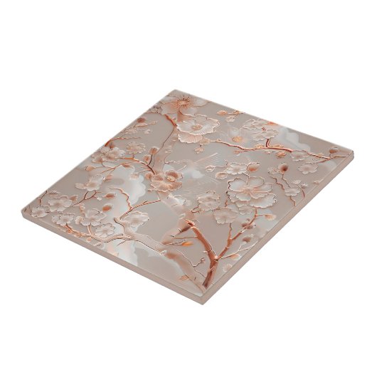 Cloisonne roos gouden bloemmotief tegel tegeltje (Zijkant)