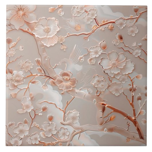 Cloisonne rose gold floral pattern tile tegeltje (Voorkant)