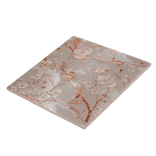 Cloisonne rose gold floral pattern tile tegeltje (Zijkant)