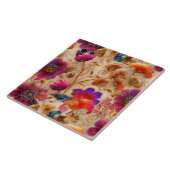 Cloisonne roze crème bloemmotief tegel tegeltje (Zijkant)