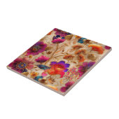 Cloisonne roze crème bloemmotief tegel tegeltje (Zijkant)