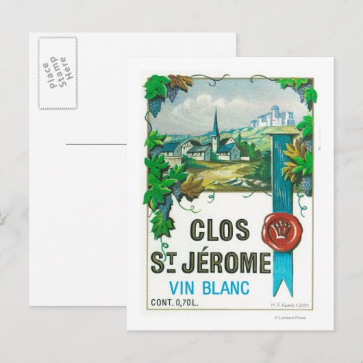 Clos St. Jermoe Wine LabelEurope Briefkaart (Voorkant / Achterkant)