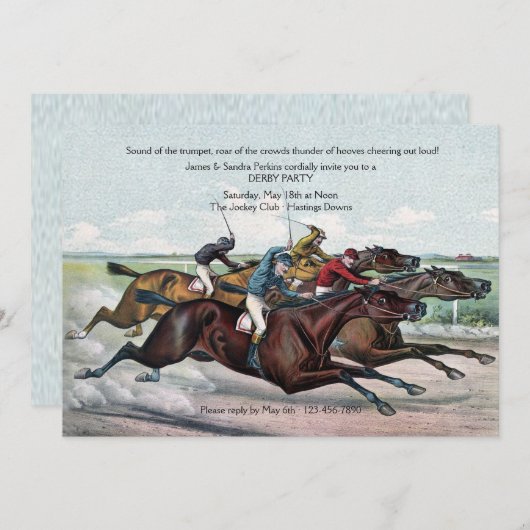 Close Finish Derby Invitation Kaart (Voorkant / Achterkant)