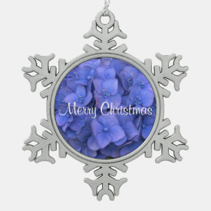 Close-up Blue Hydrangea Bloemen op Sneeuwvlok Tin Sneeuwvlok Ornament