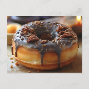 Close-up chocolade geglazuurde donut briefkaart