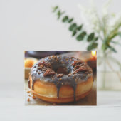 Close-up chocolade geglazuurde donut briefkaart (Staand voorkant)