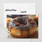 Close-up chocolade geglazuurde donut briefkaart (Voorkant / Achterkant)