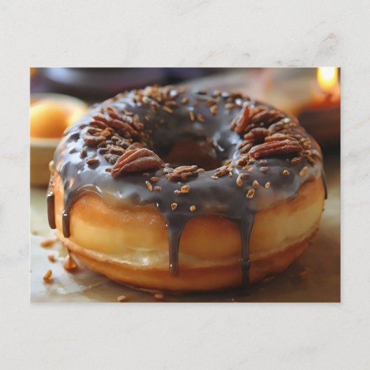Close-up chocolade geglazuurde donut briefkaart (Voorkant)
