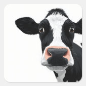 Close-Up Cow Curiosity Vierkante Sticker (Voorkant)