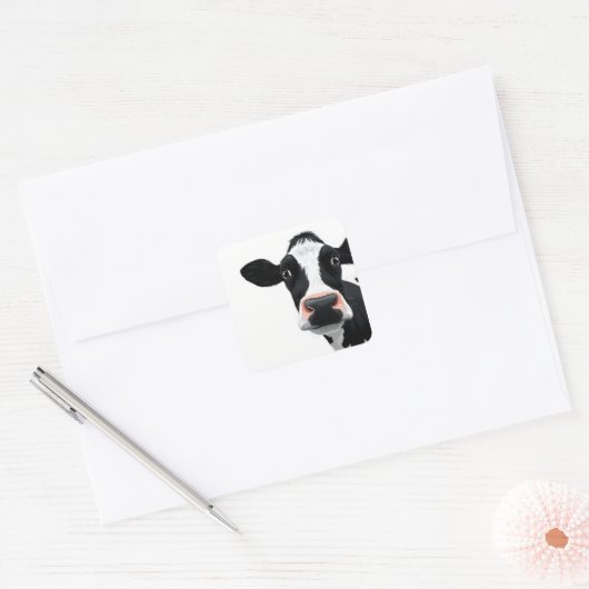 Close-Up Cow Curiosity Vierkante Sticker (Envelop)