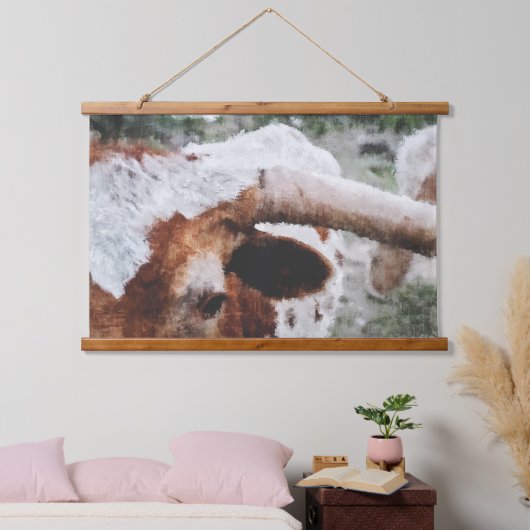 Close-up Impressionist geschilderd Longhorn Hangend Wandkleed (Slaapkamer)