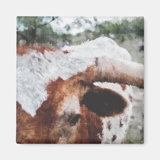 Close-up Impressionist geschilderd Longhorn Magneet (Voorkant)