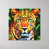 Close-Up Jaguar Leopard Face with Green Eyes Canvas Afdruk (Voorkant)