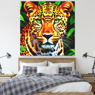 Close-Up Jaguar Leopard Face with Green Eyes Canvas Afdruk