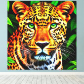 Close-Up Jaguar Leopard Face with Green Eyes Canvas Afdruk (Insitu (Houten vloer))