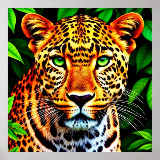 Close-up jaguar luipaard gezicht met groene ogen poster (Voorkant)