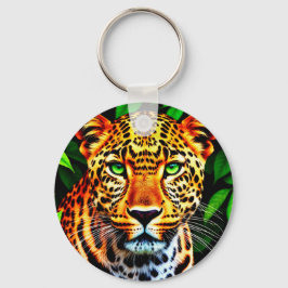 Close-up jaguar luipaard gezicht met groene ogen sleutelhanger