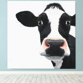 Close-up Koe Nieuwsgierigheid Canvas Afdruk (Insitu (Houten vloer))