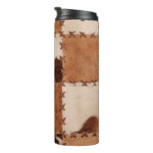 Close up leather patchwork textured background. thermosbeker (Geroteerd rechts)